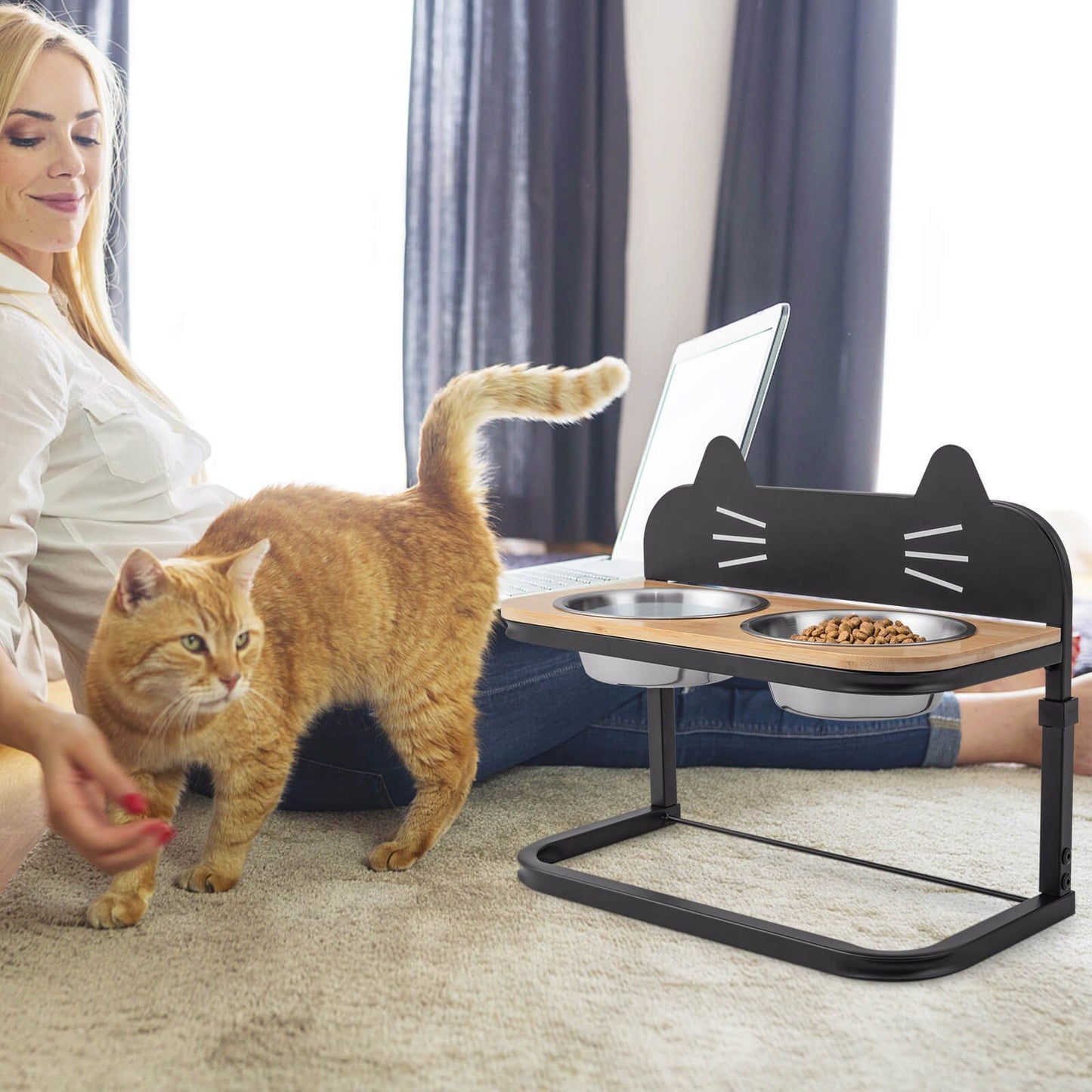 Elevated Cat Feeder with Dual Stainless Steel Bowls