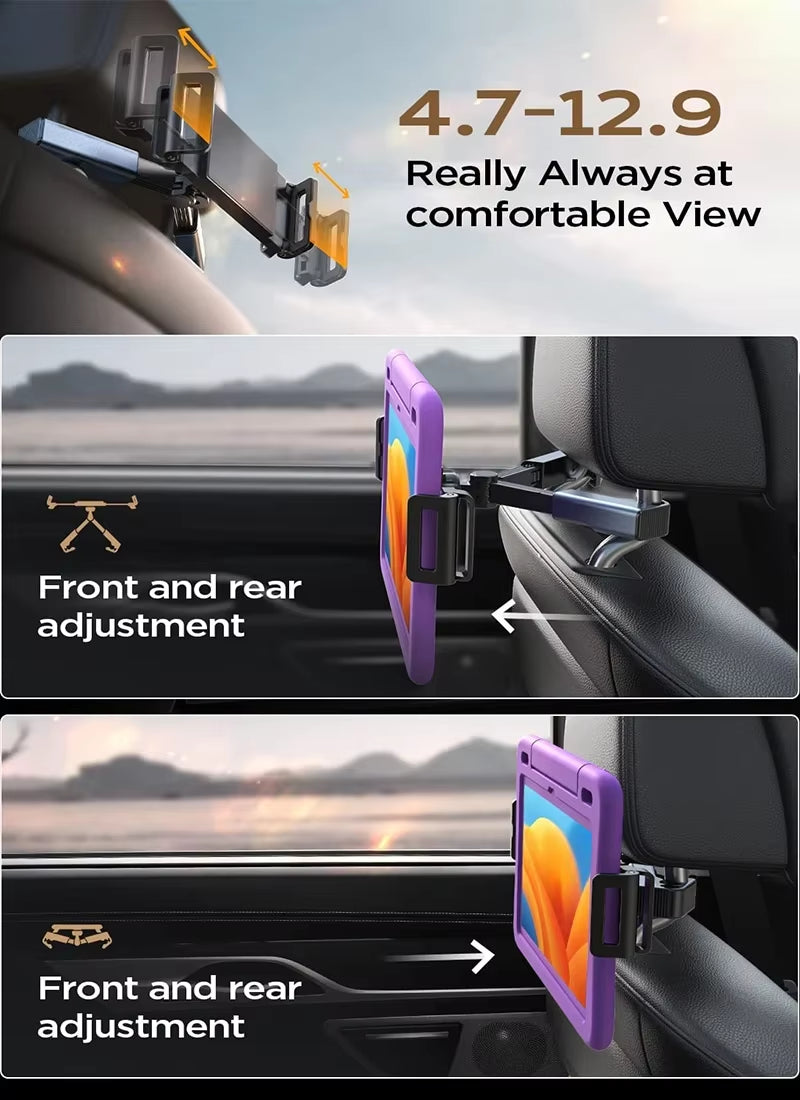 Adjustable Back Seat Headrest Mount for Phones and Tablets (4.7-12.9 Inches)