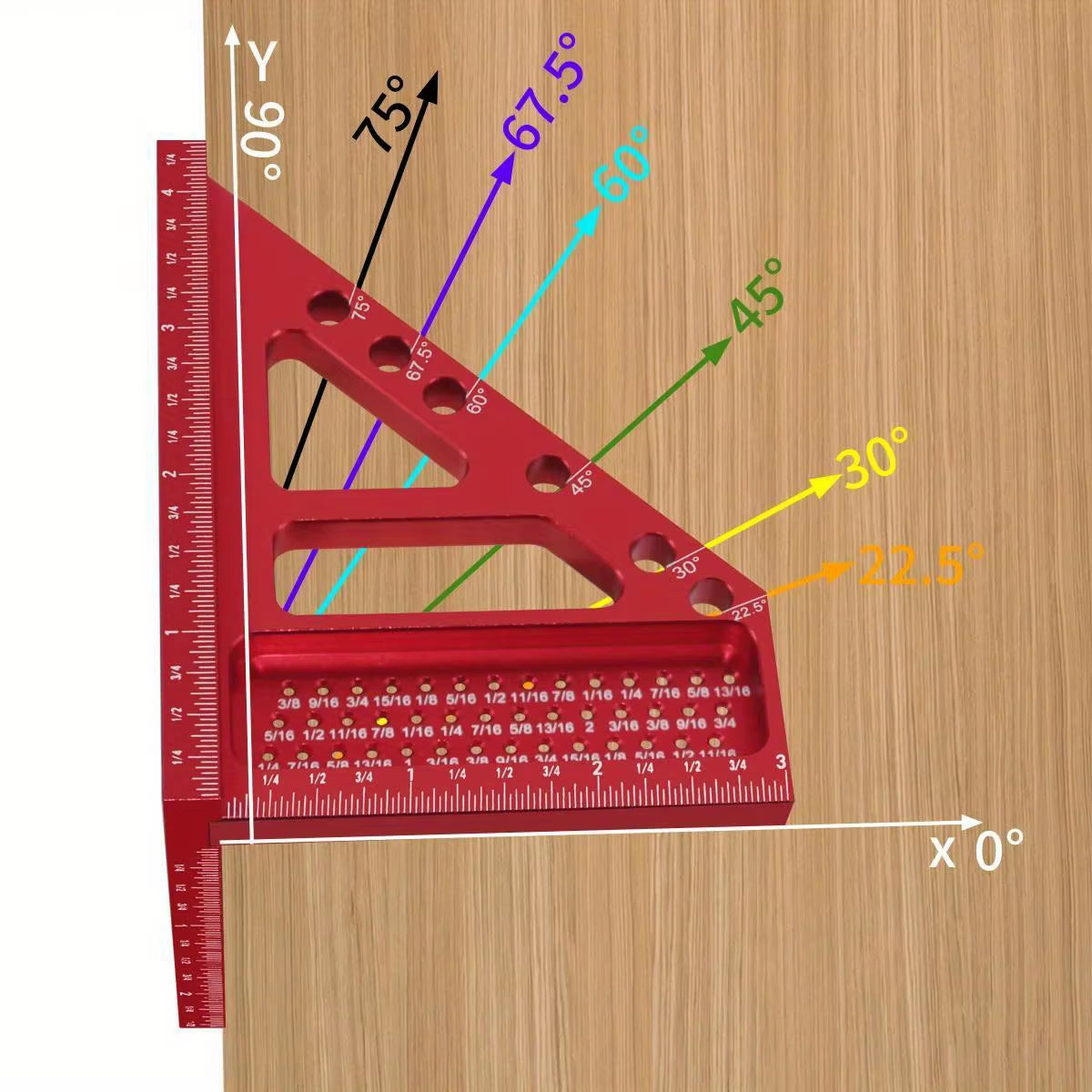 3D Multi-Angle Precision Measuring Ruler with Aluminum Alloy Square Protractor for Metric and Imperial Measurements