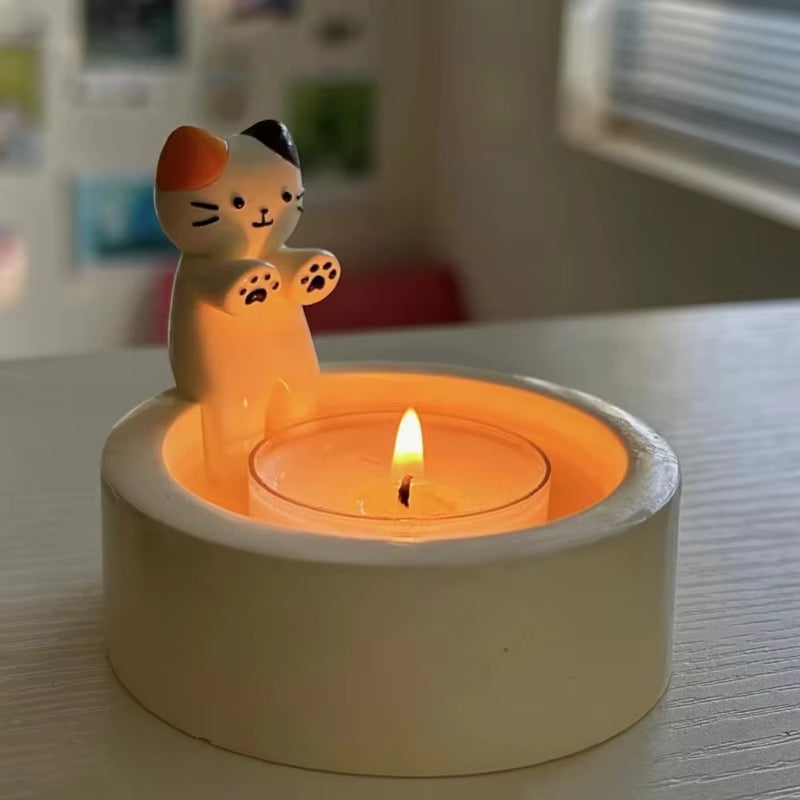 Cartoon Cat Tea Light Candle Holder - Sophisticated Decorative Accent for Home and Office