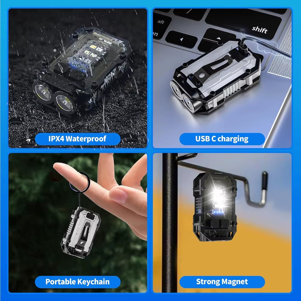 Rechargeable Mini LED Keychain Flashlight - 800 Lumens, USB-C, 8 Lighting Modes, Magnetic Design for Outdoor Activities and Emergencies