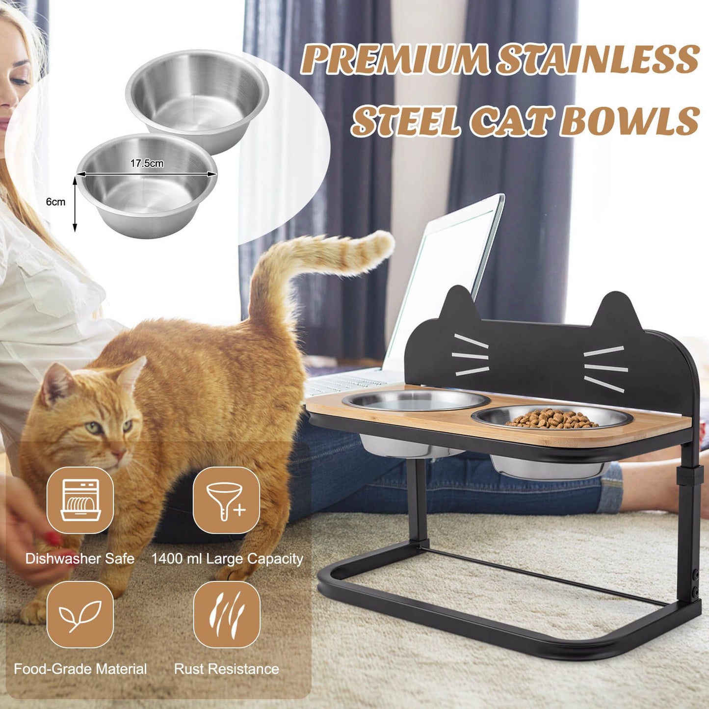 Elevated Cat Feeder with Dual Stainless Steel Bowls