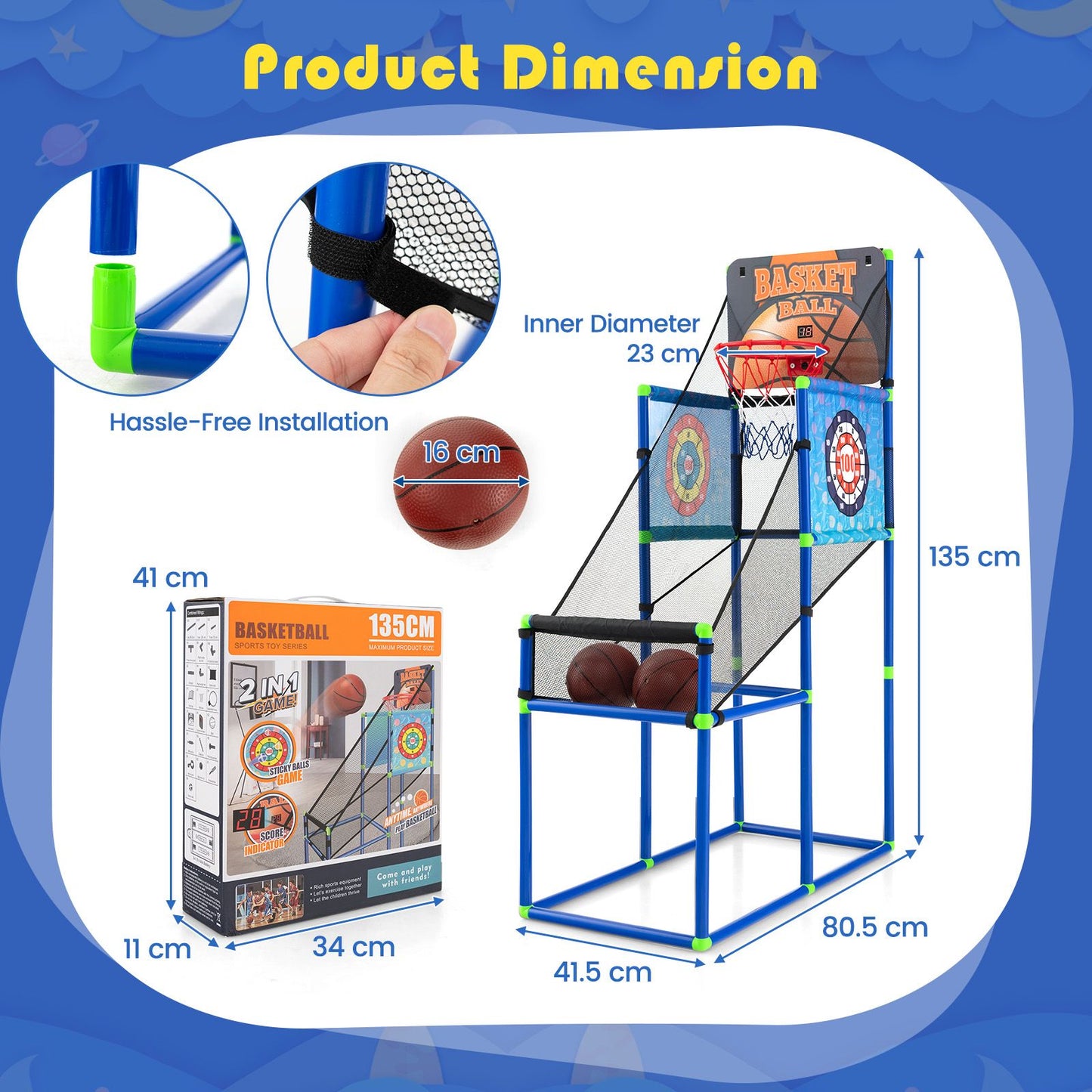 Dual-Function Children's Basketball Arcade Game with Electronic Scoring System