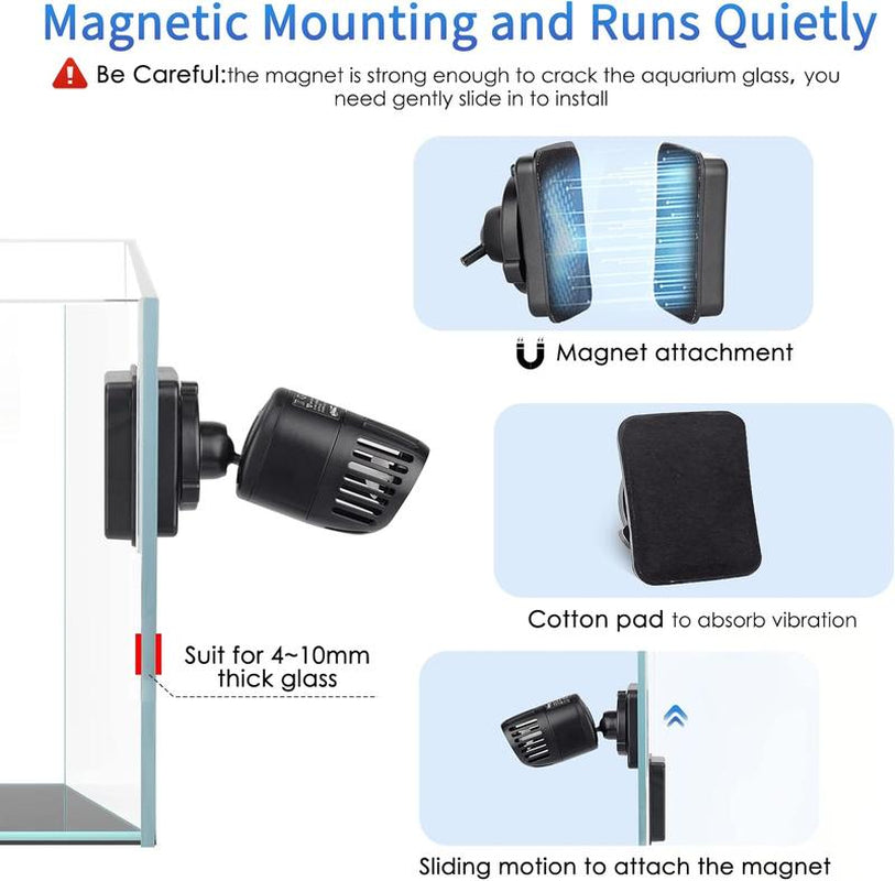 Hygger Wave Maker Pump with Magnetic Mount - Silent Powerhead for Saltwater and Freshwater Aquariums
