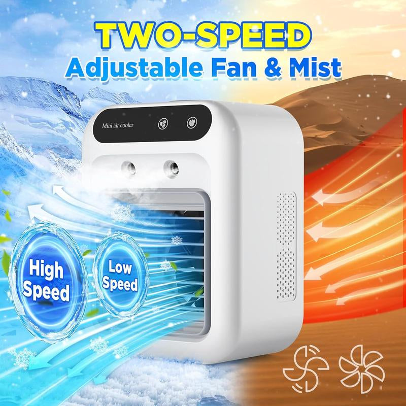 3-in-1 Portable Air Conditioner and Evaporative Cooler with Dual Mist Speeds - Perfect for Home, Office, and Outdoor Use, Equipped with 1800mAh Battery and 500ml Water Reservoir