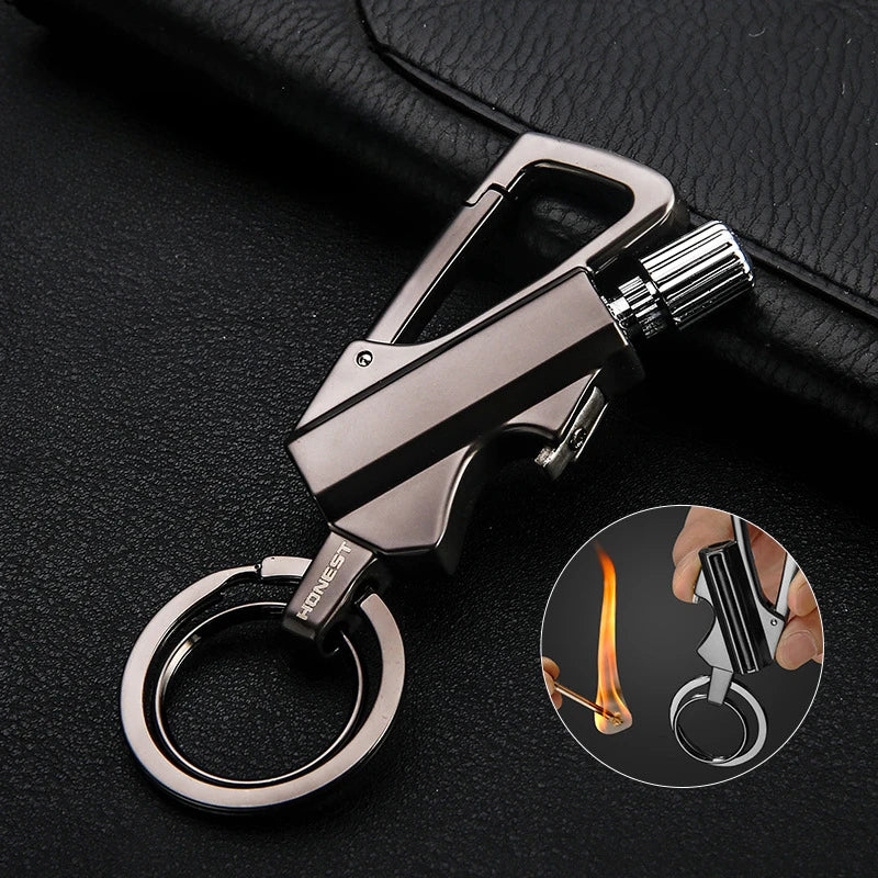Multifunctional Keychain Kerosene Lighter with Beer Bottle Opener - Portable Outdoor Igniter and Smoking Accessory for Men