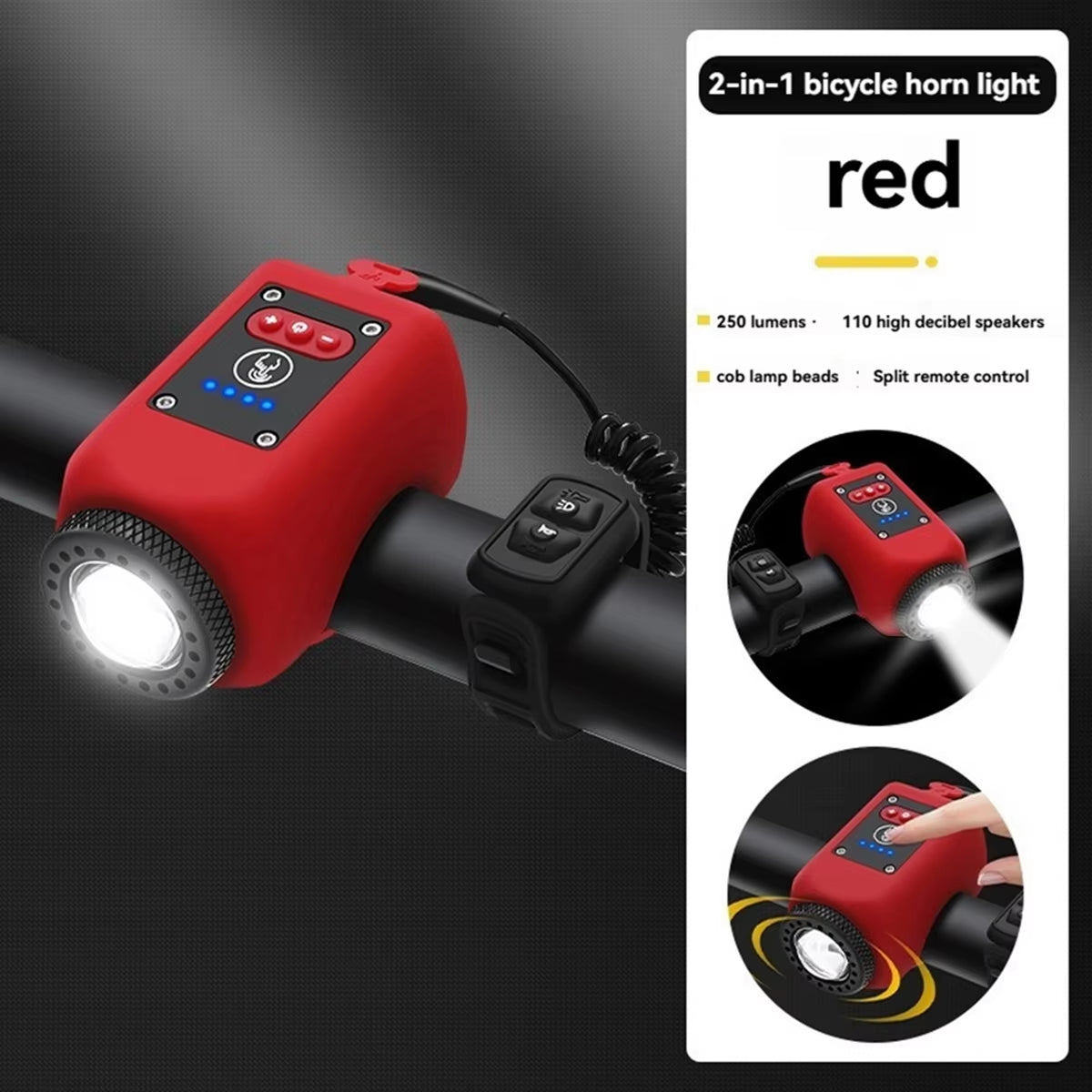 ABMO Dual Function Bike Light and Horn Set for Night Riding - 4 Light Modes, IPX5 Waterproof, Black