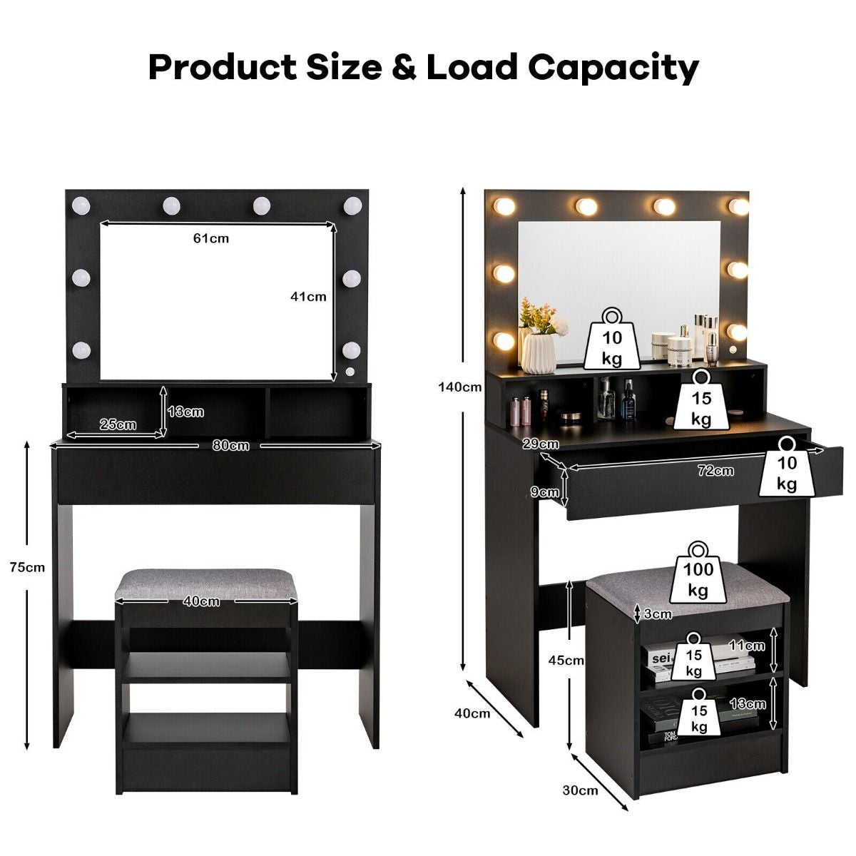 Modern Makeup Vanity Set with LED Lighted Mirror and Spacious Drawer