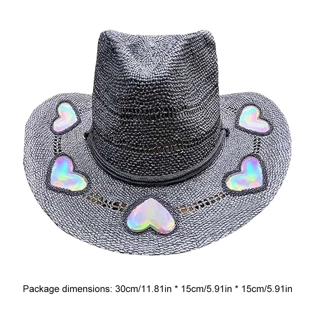 Handcrafted Wide-Brimmed Cowboy Hat for Women - Adjustable Straw Sun Hat for Travel and Beach Use