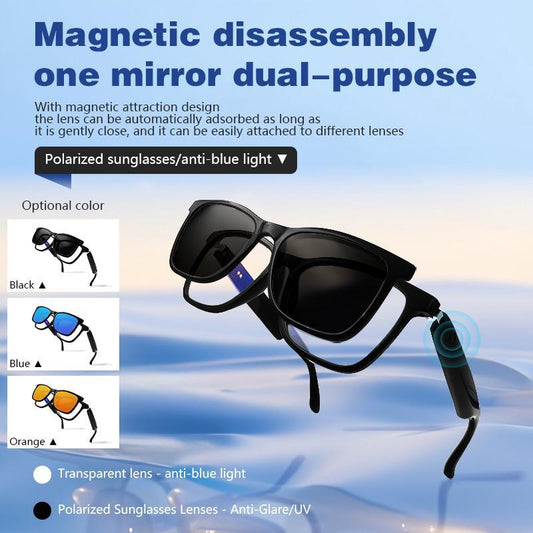 2-in-1 Magnetic Smart Glasses with Wireless Connectivity, Integrated Microphone and Touch Control, Anti-Blue Light Technology for Music and Calls, Wearable Device