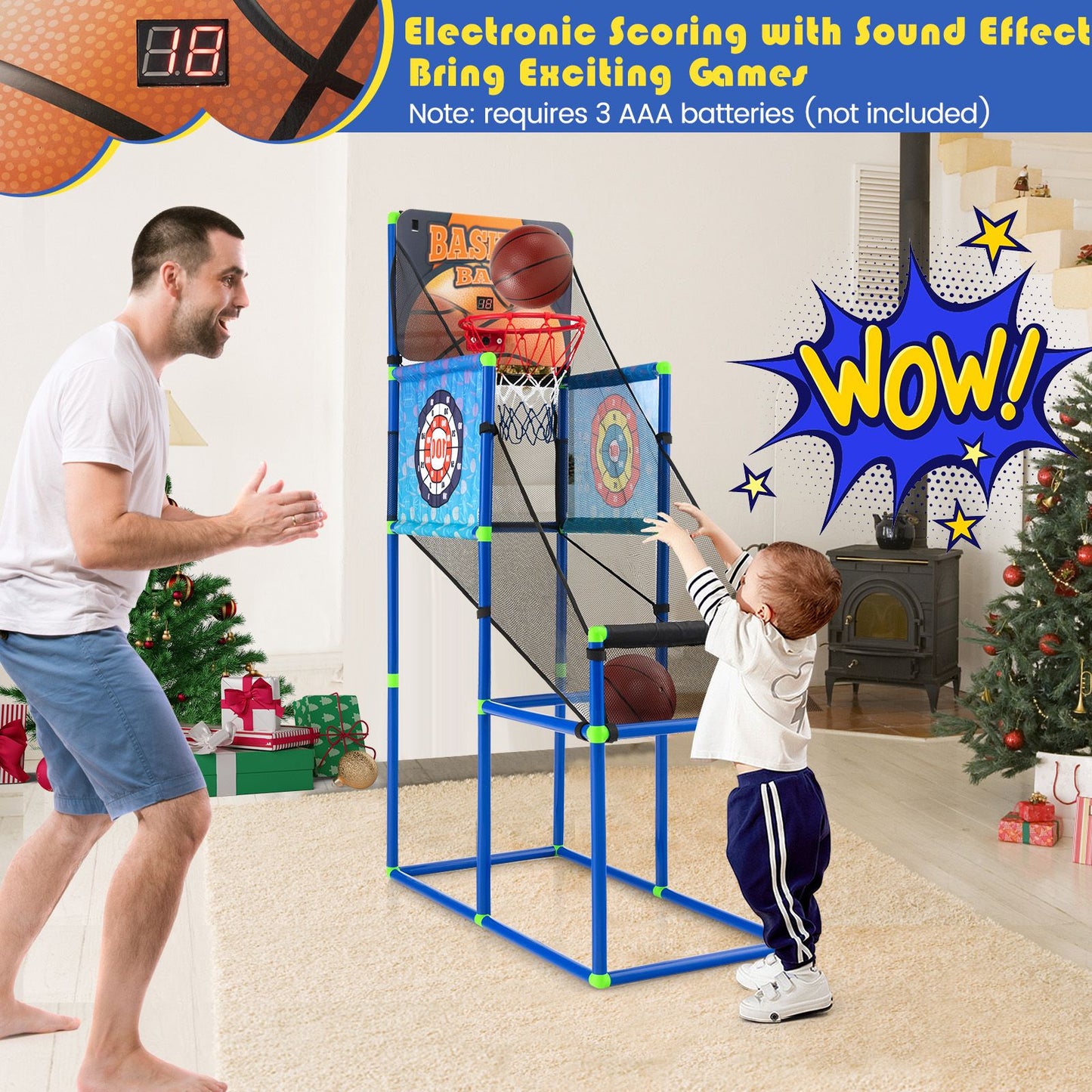 Dual-Function Children's Basketball Arcade Game with Electronic Scoring System