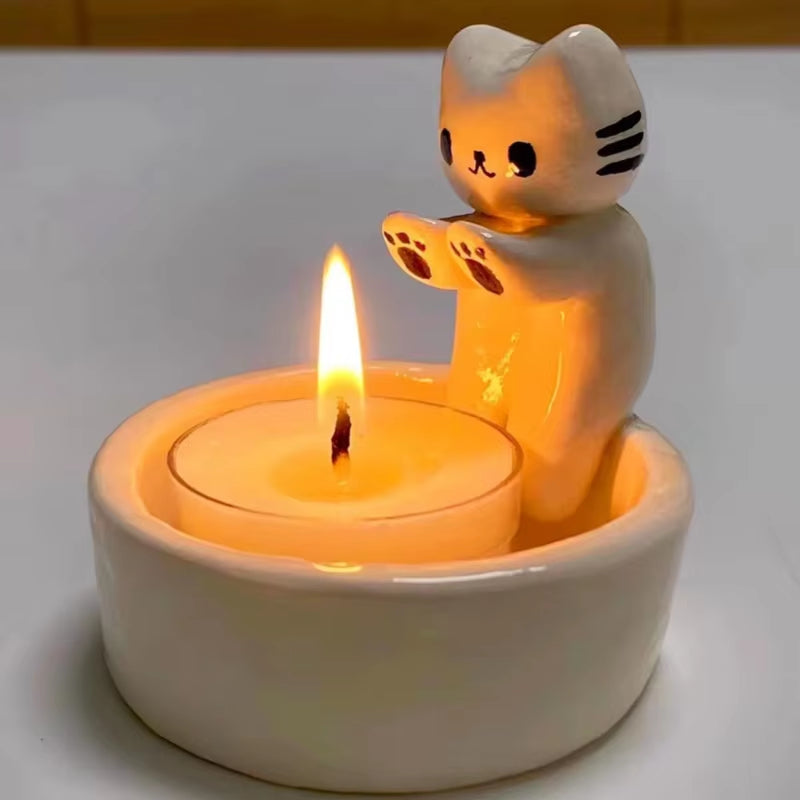 Cartoon Cat Tea Light Candle Holder - Sophisticated Decorative Accent for Home and Office