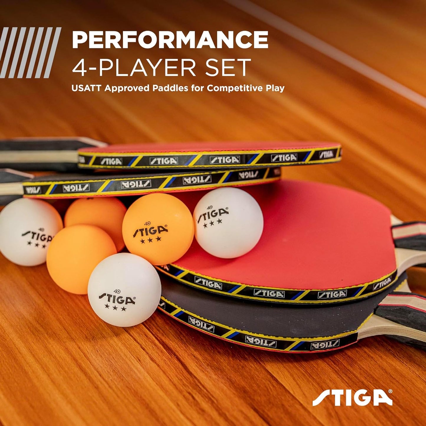 Professional Table Tennis Set for 2 or 4 Players – USATT Approved Rackets and 3-Star Balls – 5-Ply Blade with Flared Handle – Ideal for Skill Development