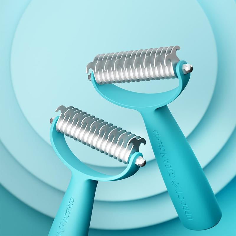 Uproot Clean Deshedder for Dogs, Cats, and Rabbits - Professional Grooming Tool with 9 & 17 Blades for Medium to Long Hair - Gentle Deshedding Brush for Comfortable Pet Care