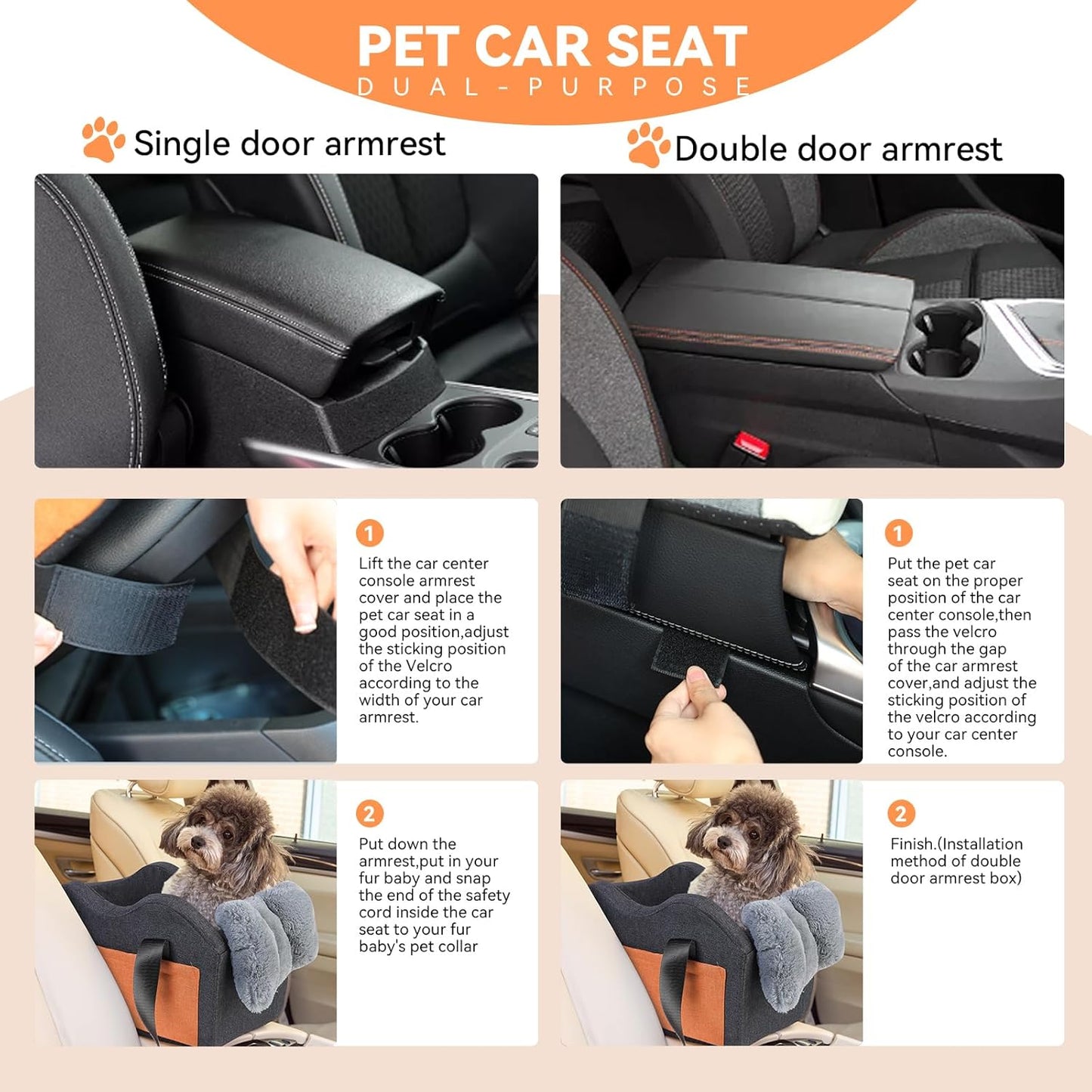 Small Dog Center Console Car Seat Booster - Dark Gray Pet Seat for Puppies
