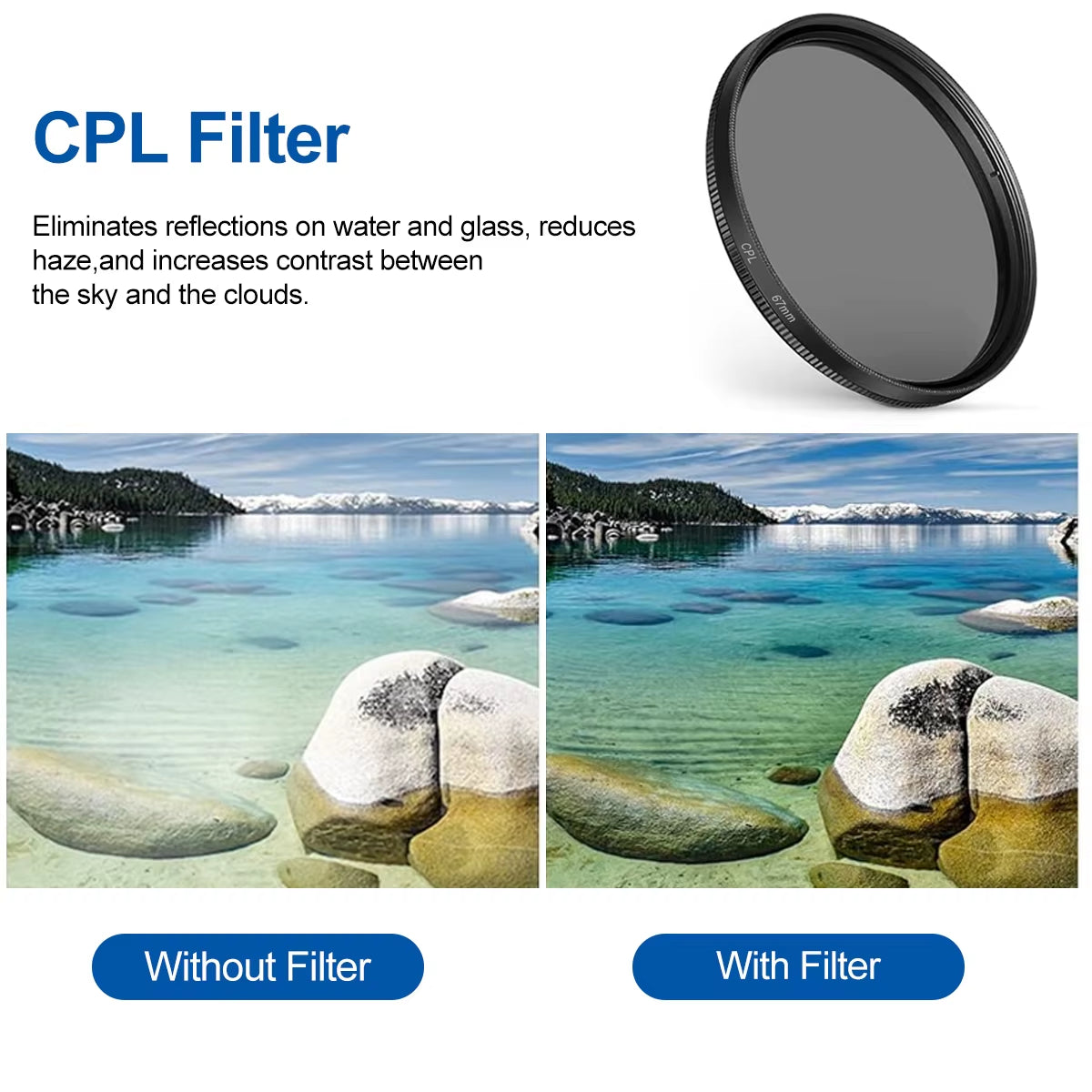 FONKEN 52mm Clip-On Circular Polarizer Lens Filter Kit for Superior HD Photography