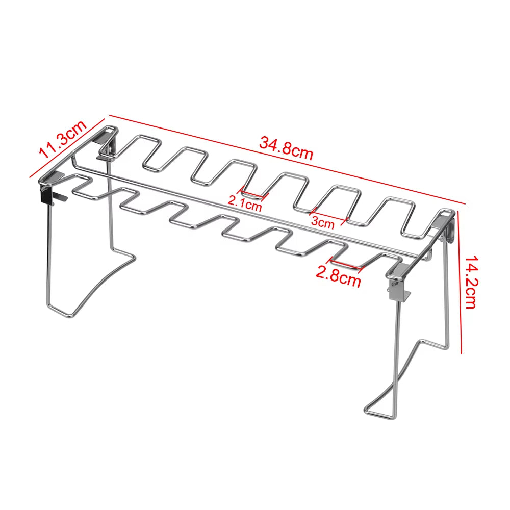 Stainless Steel BBQ Drumstick Holder with 14 Slots - Versatile Grill Rack for Chicken Legs, Wings, and Ribs - Ideal for Smoker and Oven Roasting