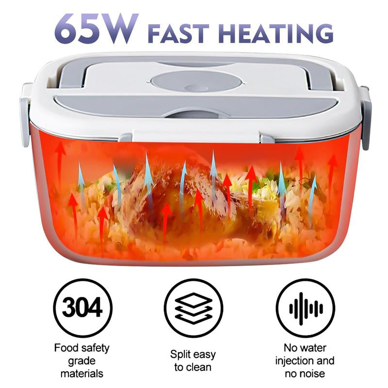 Electric Lunch Box Food Heater - 65W Fast Heating, Portable Self-Heating Food Warmer for Work, Car, and Outdoors - Available in Pink, White, and Grey with Lunch Bag
