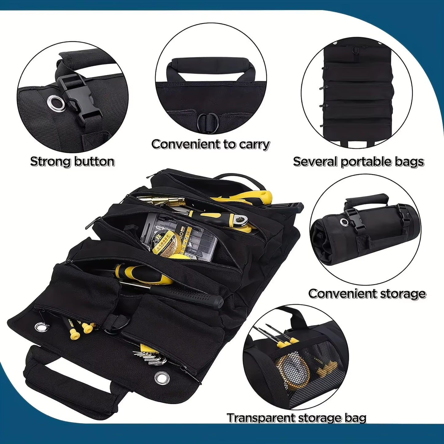 Professional Heavy-Duty Tool Bag Organizer with Removable Pouches and Six Tool Pockets