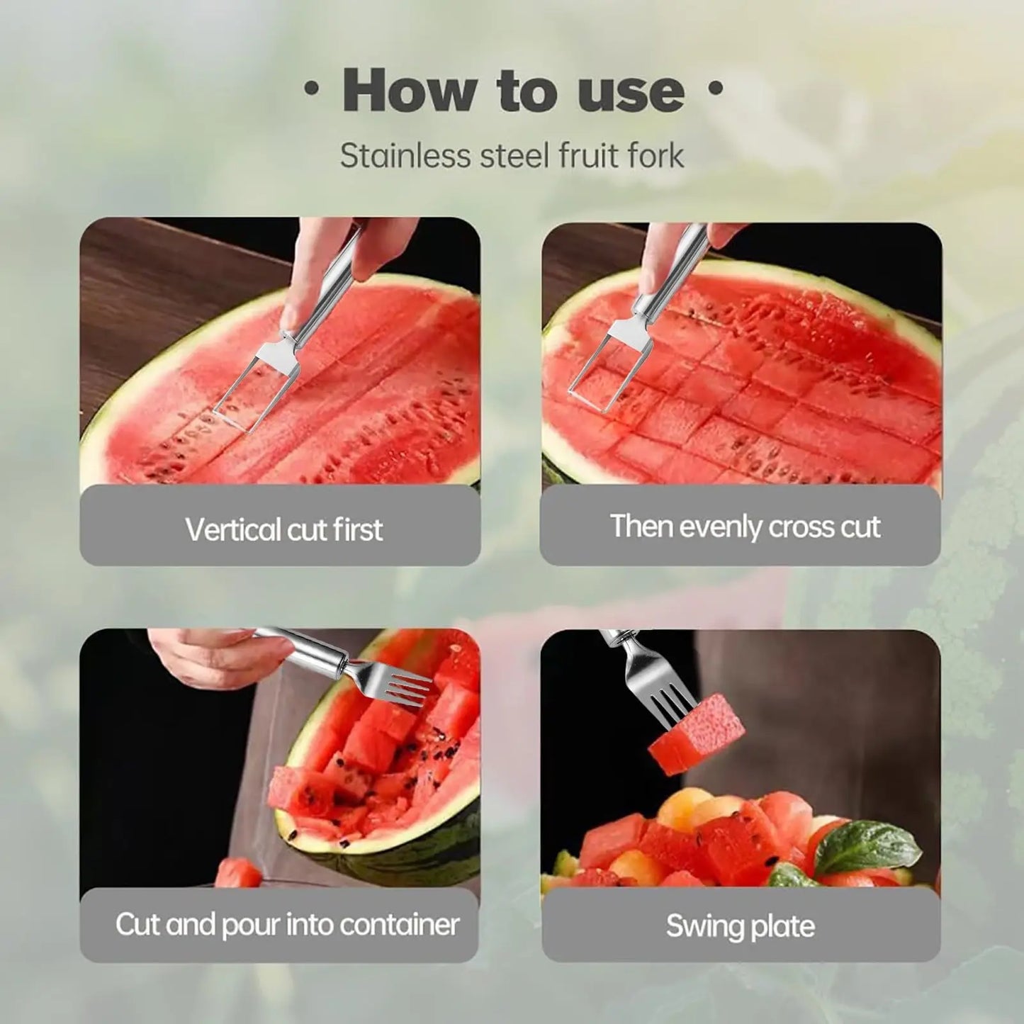 2025 Premium Stainless Steel Watermelon Slicer with Dual-Head Fork Tool for Kitchen Use