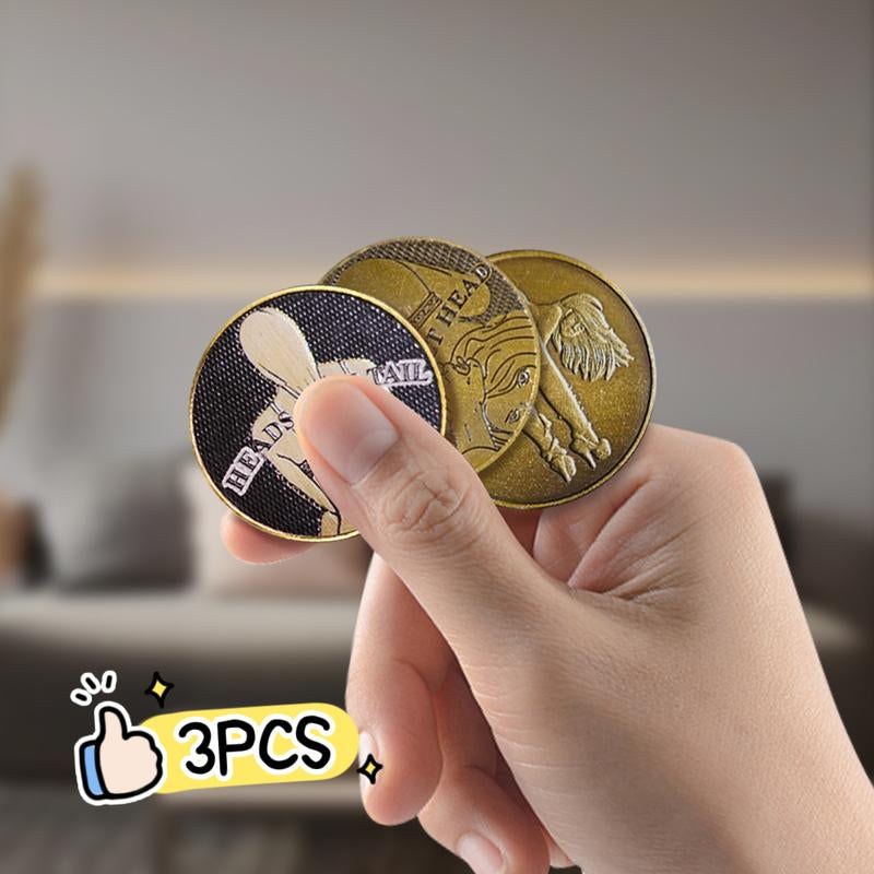Set of 3 Heads and Tails Coins - Adult Humor Challenge Tokens - Unique Decision-Making Collectibles - Ideal Gift for Coin Enthusiasts