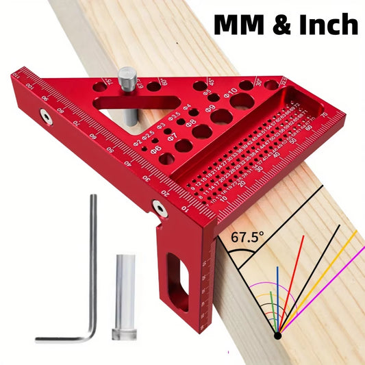 3D Multi-Angle Precision Measuring Ruler with Aluminum Alloy Square Protractor for Metric and Imperial Measurements