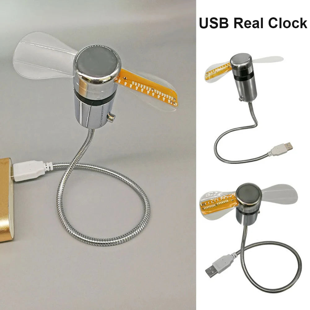 Portable RGB LED Clock Fan with Real-Time Temperature Display - 5V USB Metal Mini Fan for Computers and Laptops