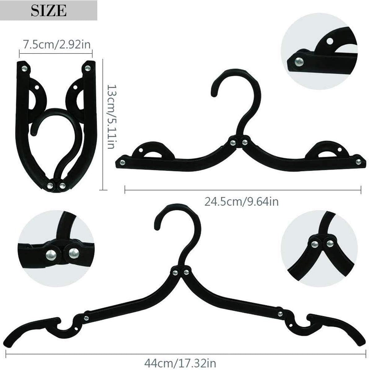 24-Pack Portable Folding Travel Hangers - Compact Clothes Drying Rack Accessories (Black)