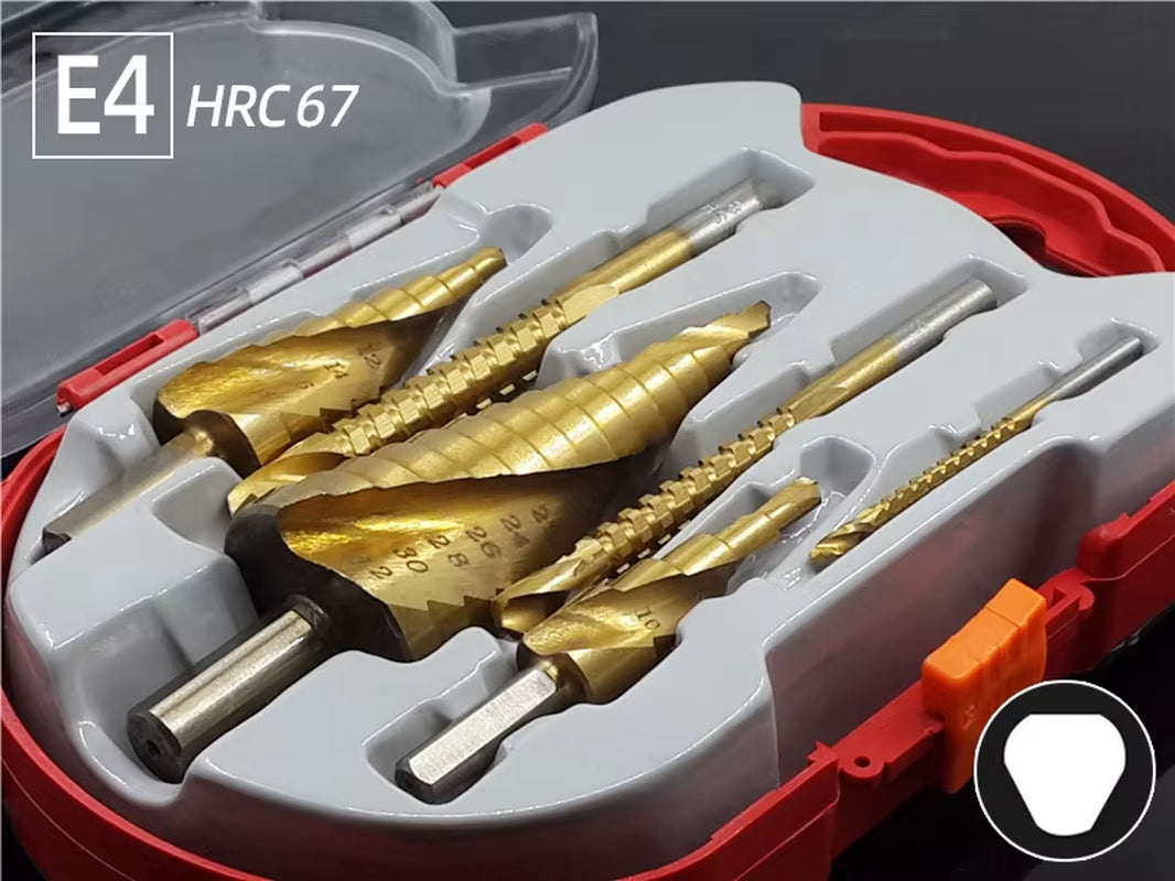 Professional Titanium Step Drill Bit Set for Wood and Metal - Sizes 4-12mm, 4-20mm, 4-32mm with 3, 6, and 8mm Twist Drills Included