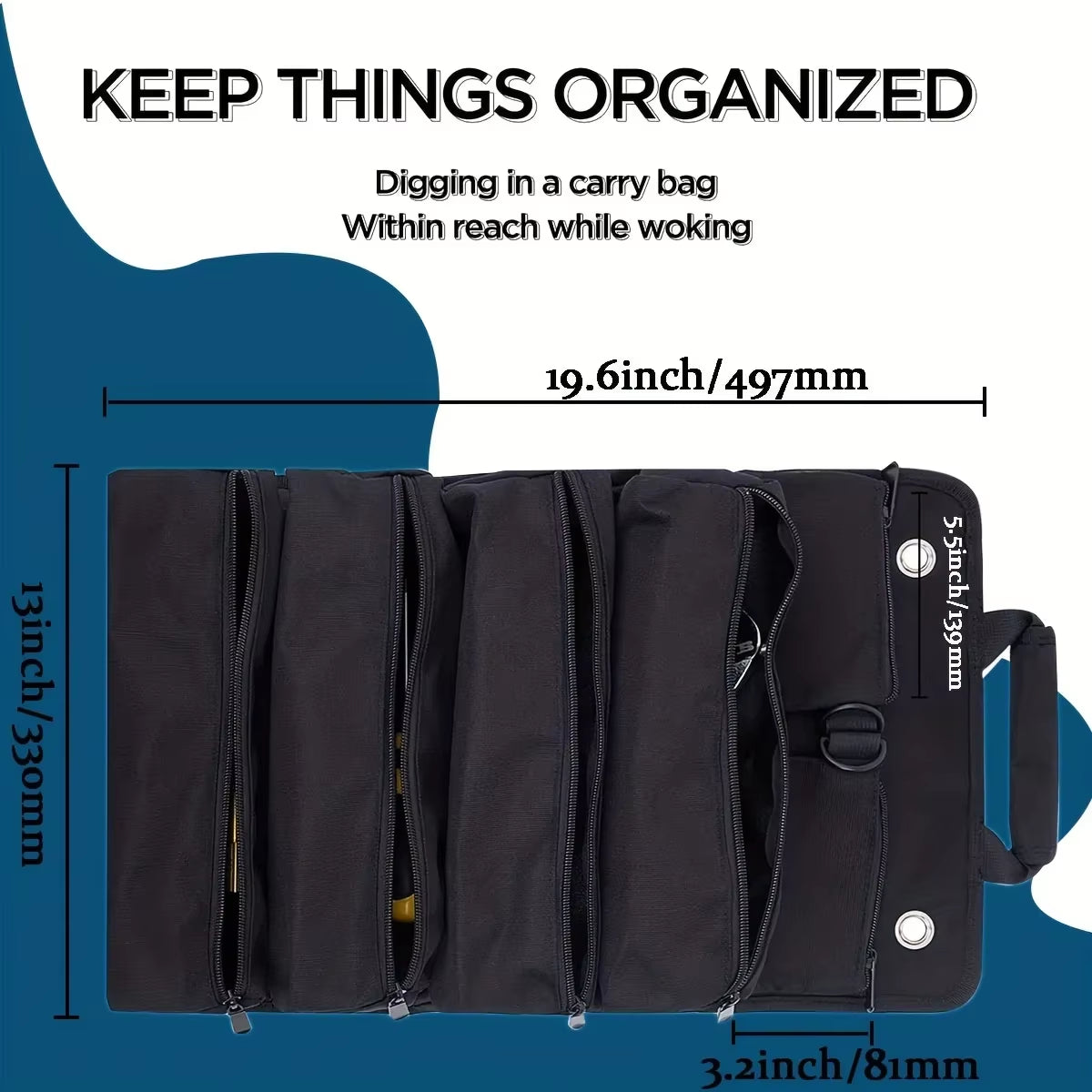Professional Heavy-Duty Tool Bag Organizer with Removable Pouches and Six Tool Pockets