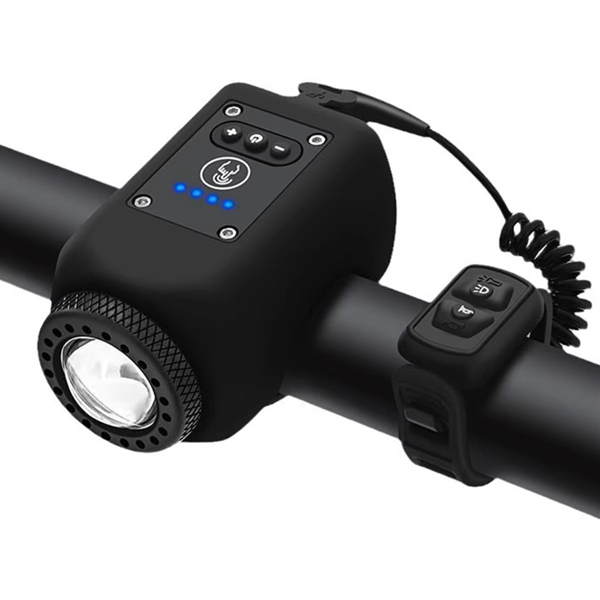 ABMO Dual Function Bike Light and Horn Set for Night Riding - 4 Light Modes, IPX5 Waterproof, Black