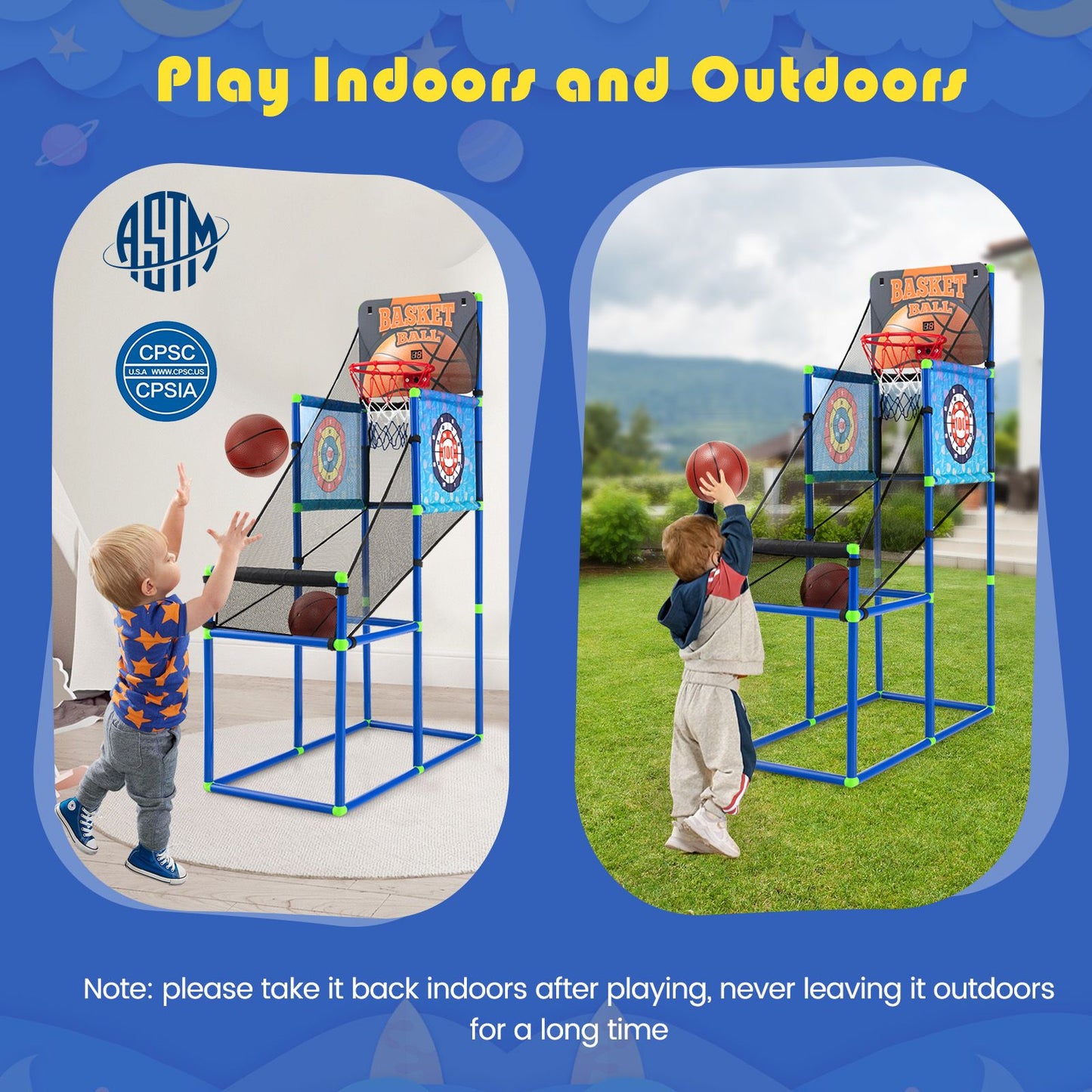 Dual-Function Children's Basketball Arcade Game with Electronic Scoring System