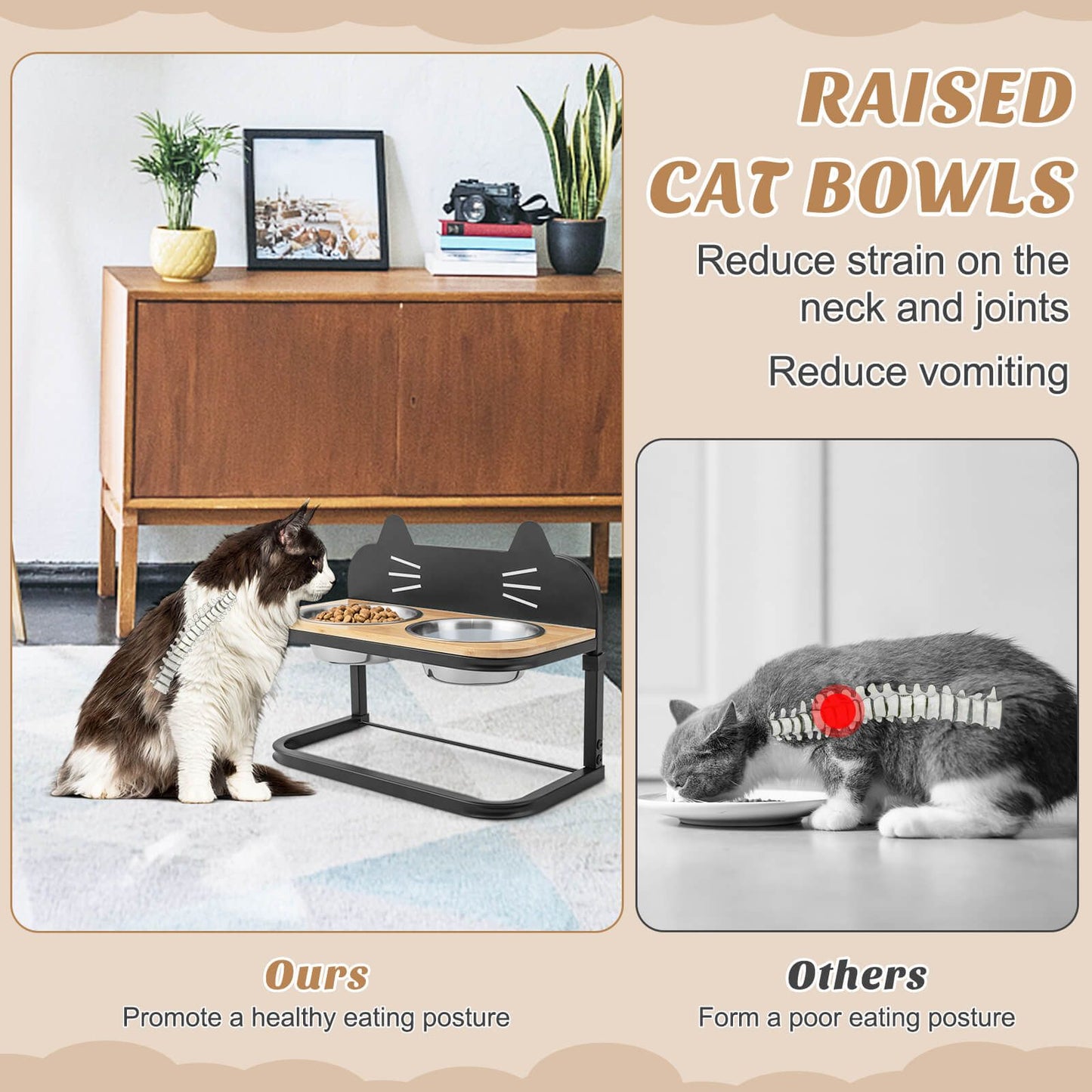 Elevated Cat Feeder with Dual Stainless Steel Bowls
