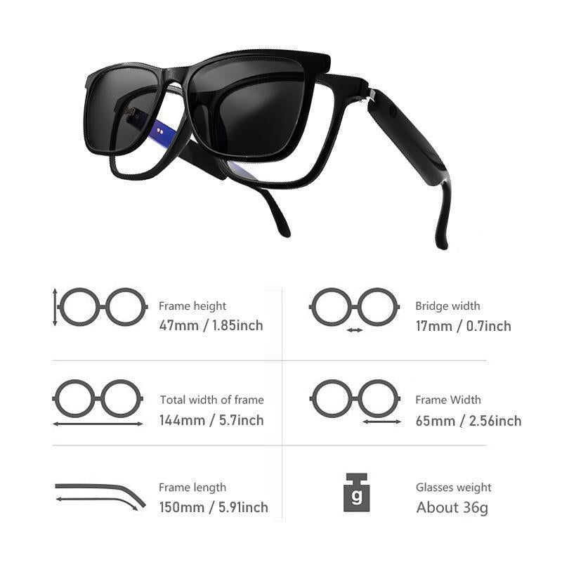 2-in-1 Magnetic Smart Glasses with Wireless Connectivity, Integrated Microphone and Touch Control, Anti-Blue Light Technology for Music and Calls, Wearable Device