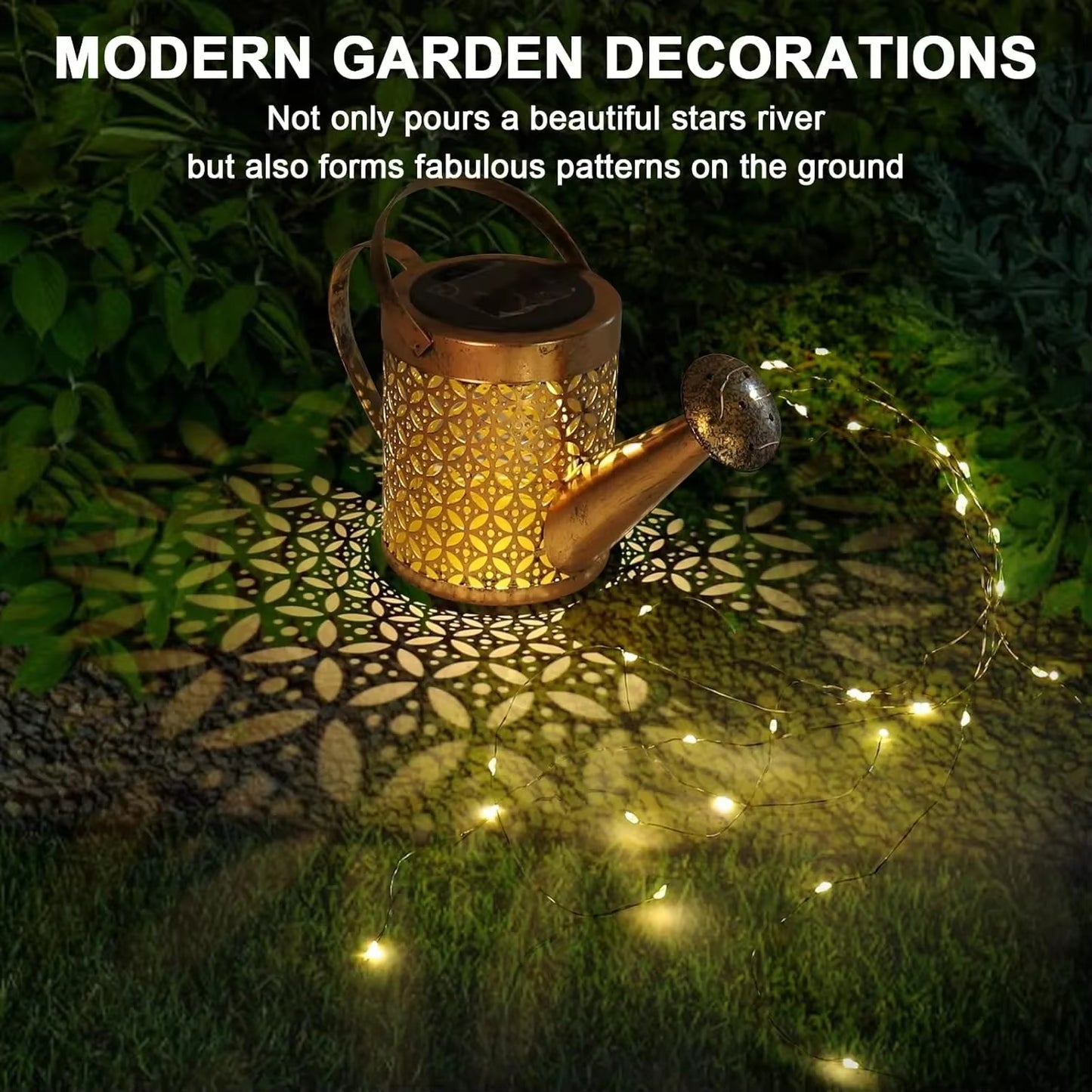 Solar-Powered LED Watering Can Lamp - Iron Star Design for Outdoor Garden and Landscape Lighting