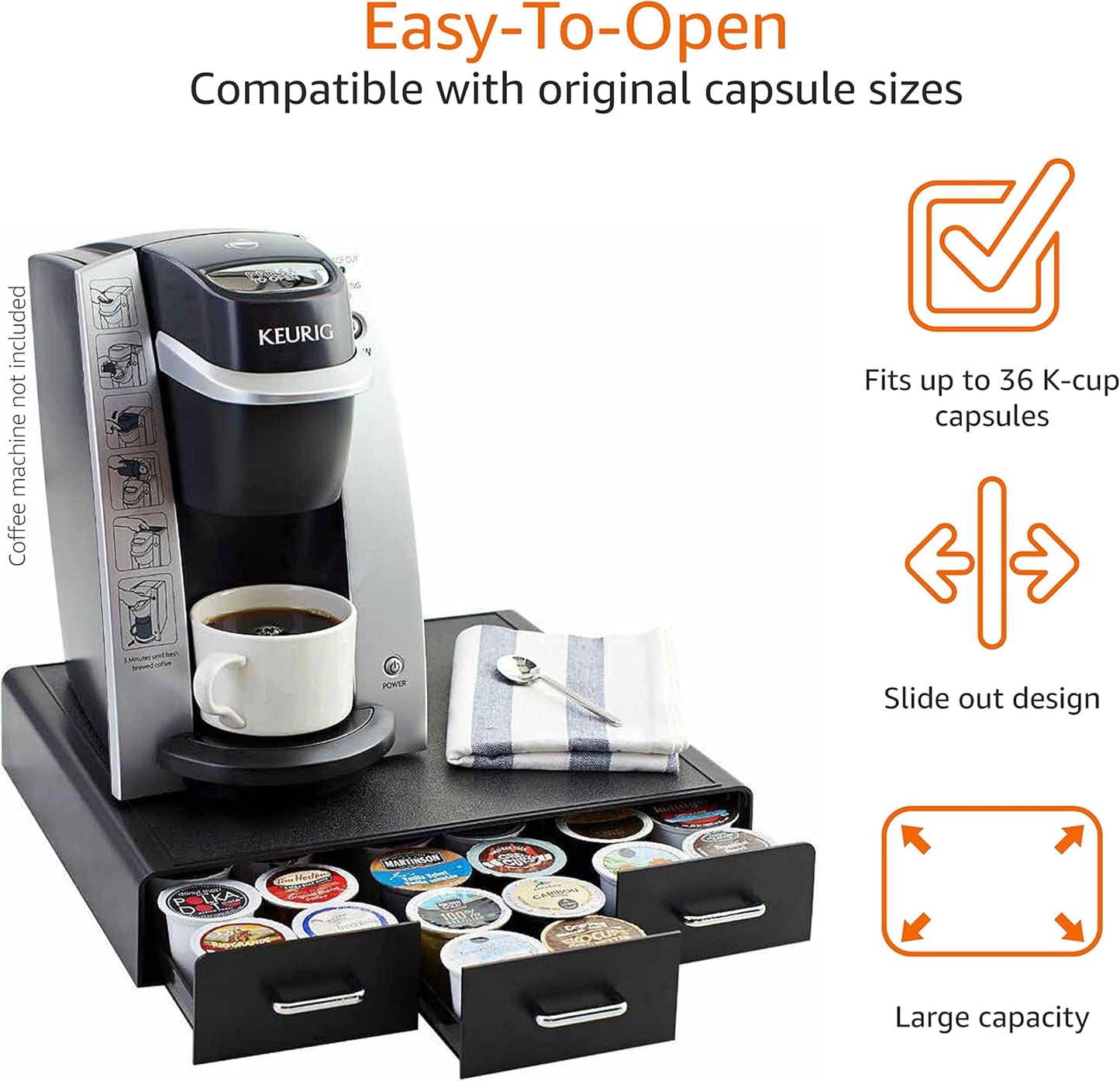 K-Cup Coffee Pods Storage Drawer - Holds 36 Pods, Black