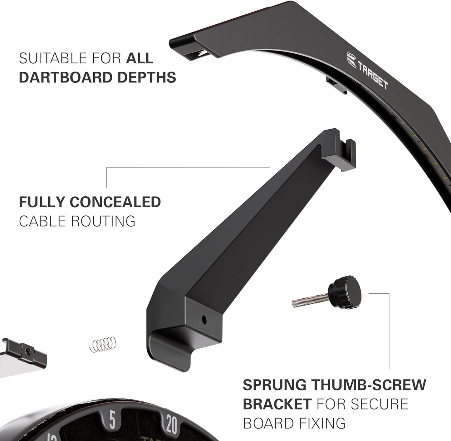 LED Dartboard Lighting System - Enhanced Illumination for Dart Boards | 3M Extended Cable | Universal Fit for All Dart Boards | Effortless Assembly | Premium Darts Accessories