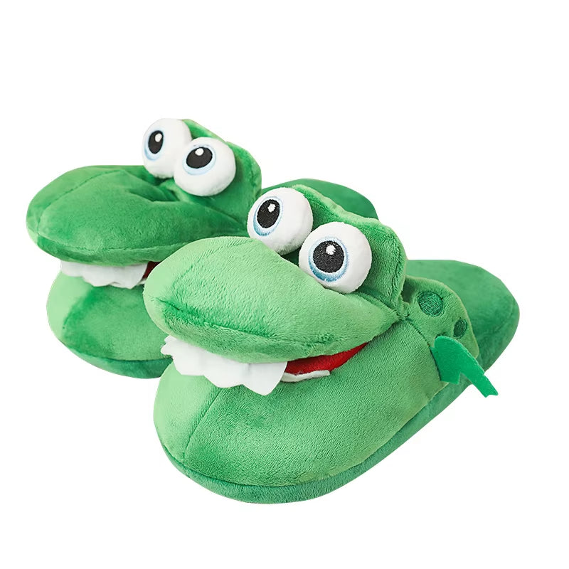 Crocodile Plush Cotton Slippers with Animated Mouth - Non-Slip Home Footwear for Children and Adults - Ideal Winter Gift