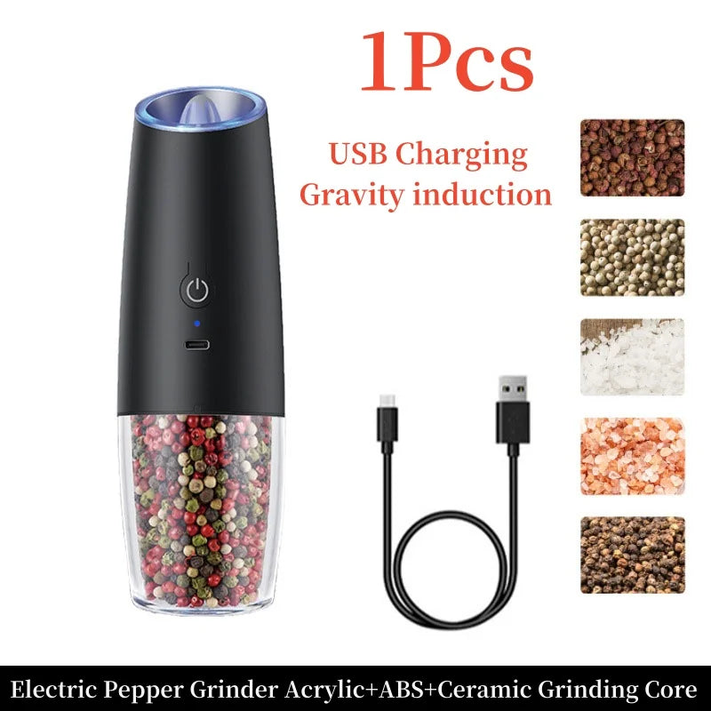 Premium USB Rechargeable Gravity Induction Electric Salt and Pepper Grinder Set