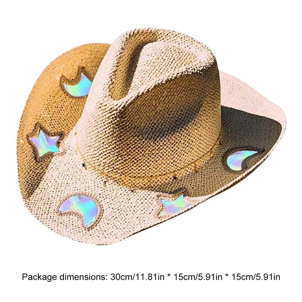 Handcrafted Wide-Brimmed Cowboy Hat for Women - Adjustable Straw Sun Hat for Travel and Beach Use