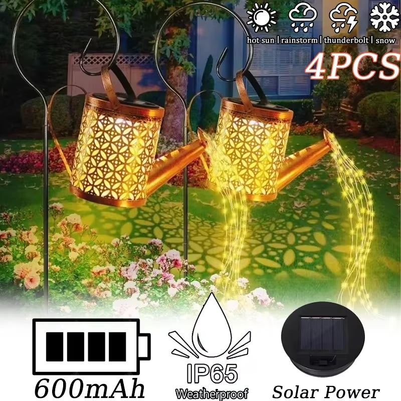 Solar-Powered LED Watering Can Lamp - Iron Star Design for Outdoor Garden and Landscape Lighting