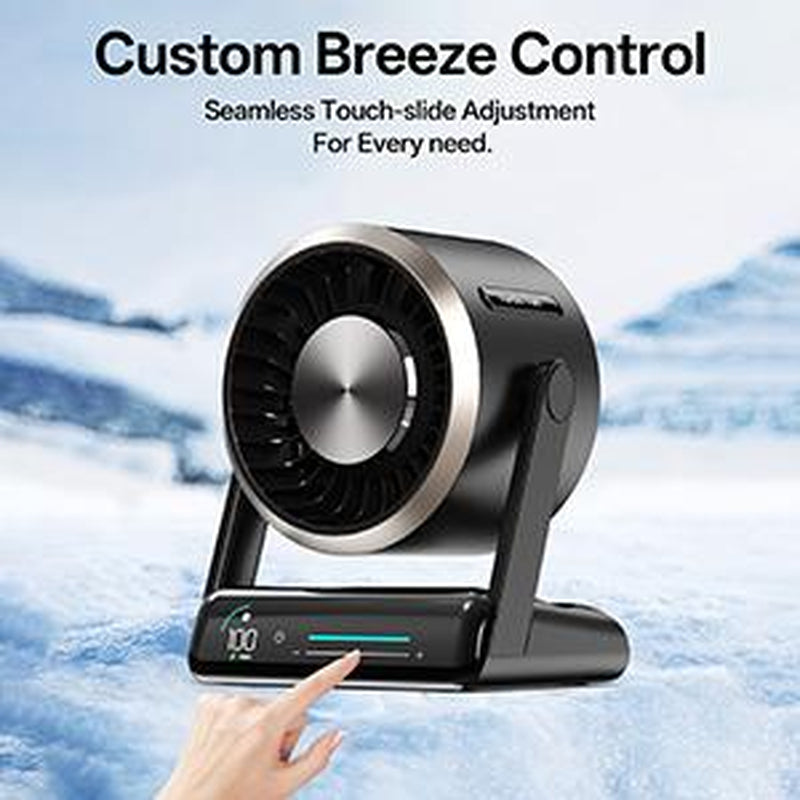 Coolhill Turbo Desktop Fan with 100-Speed Digital Display, Quiet Operation, Rechargeable Battery, and Dual Adjustment Modes for Office Environments