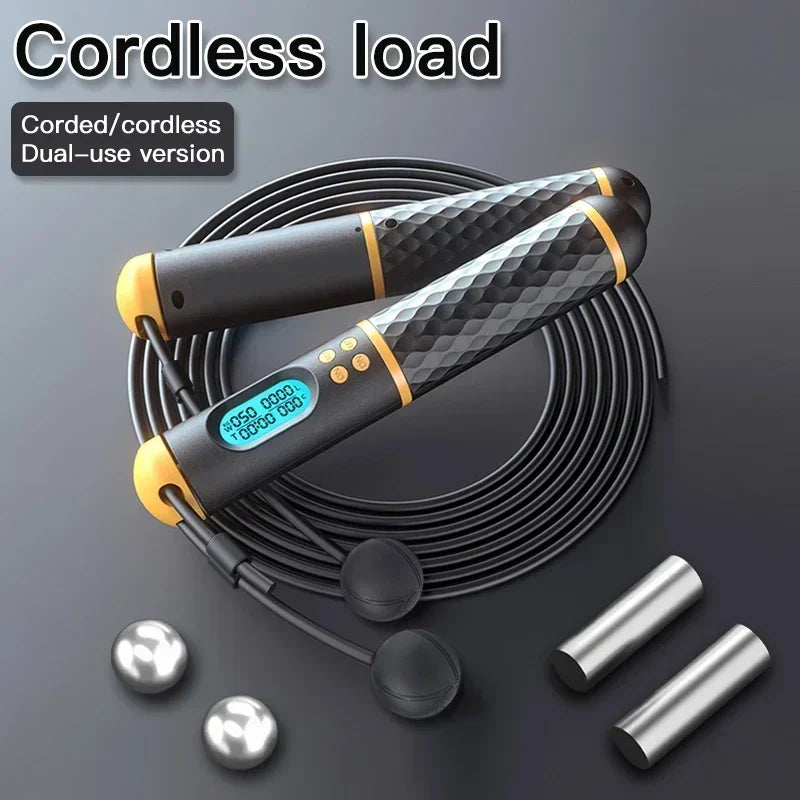 Professional Dual-Function Jump Rope with Digital Counter, High-Speed Ball Bearings, and Ergonomic Non-Slip Handles for Enhanced Calorie Tracking and Fitness.