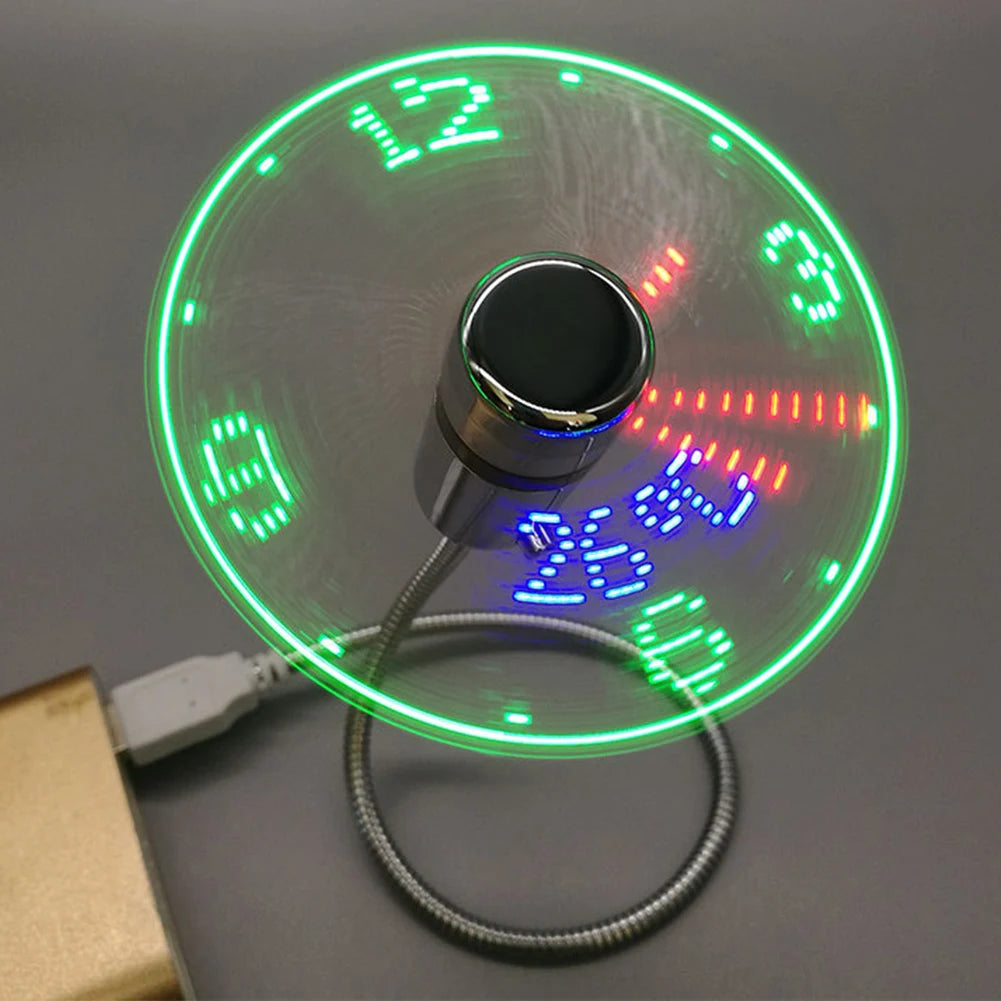 Portable RGB LED Clock Fan with Real-Time Temperature Display - 5V USB Metal Mini Fan for Computers and Laptops
