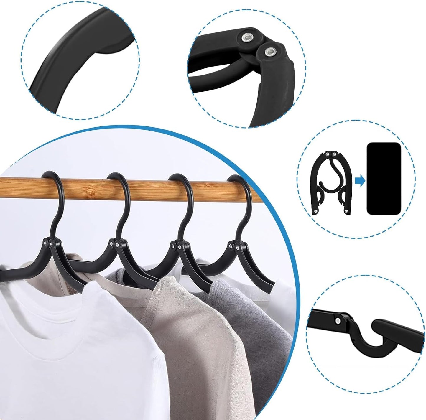 24-Pack Portable Folding Travel Hangers - Compact Clothes Drying Rack Accessories (Black)