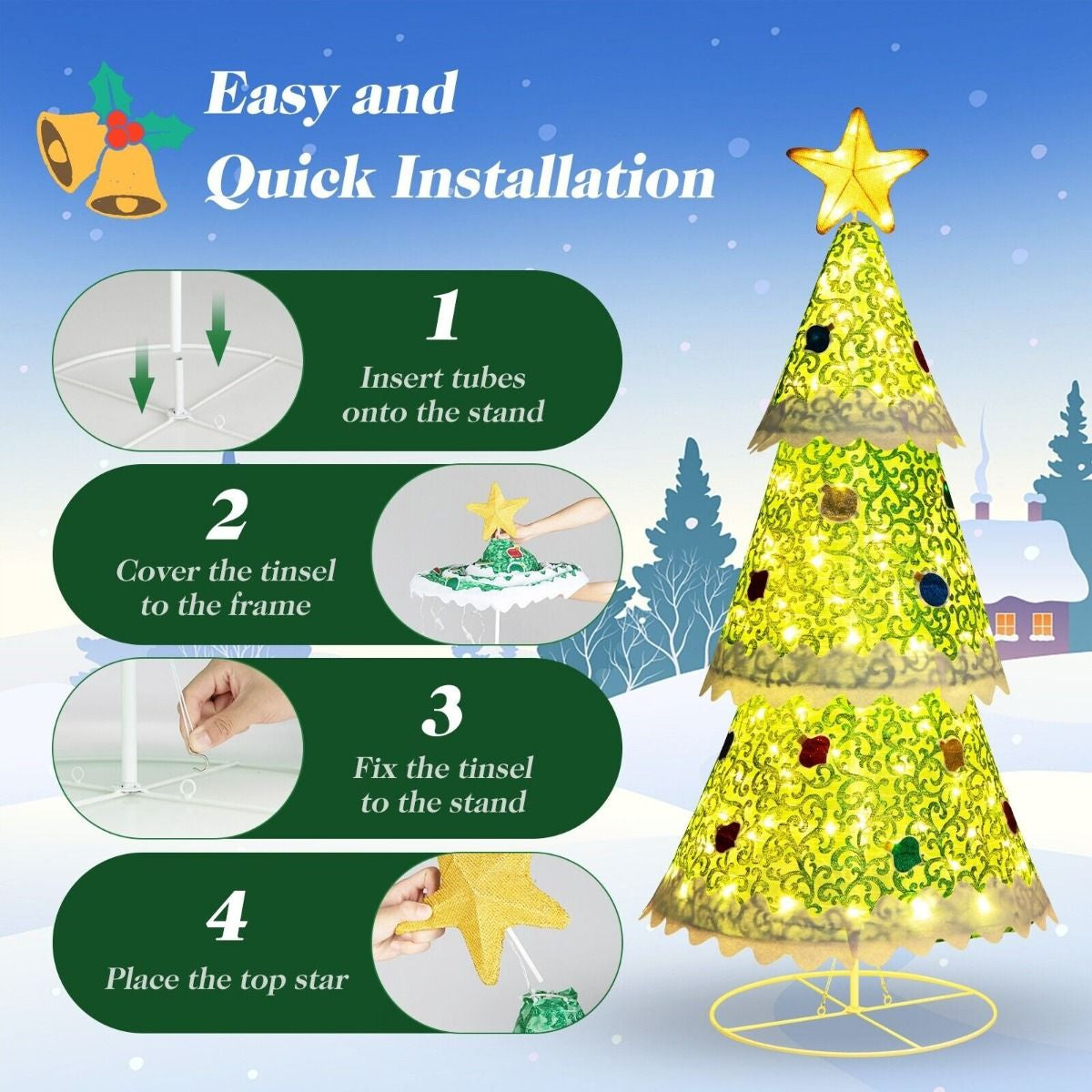 4.6-Foot Pre-Lit Collapsible Christmas Tree Featuring 110 LED Lights