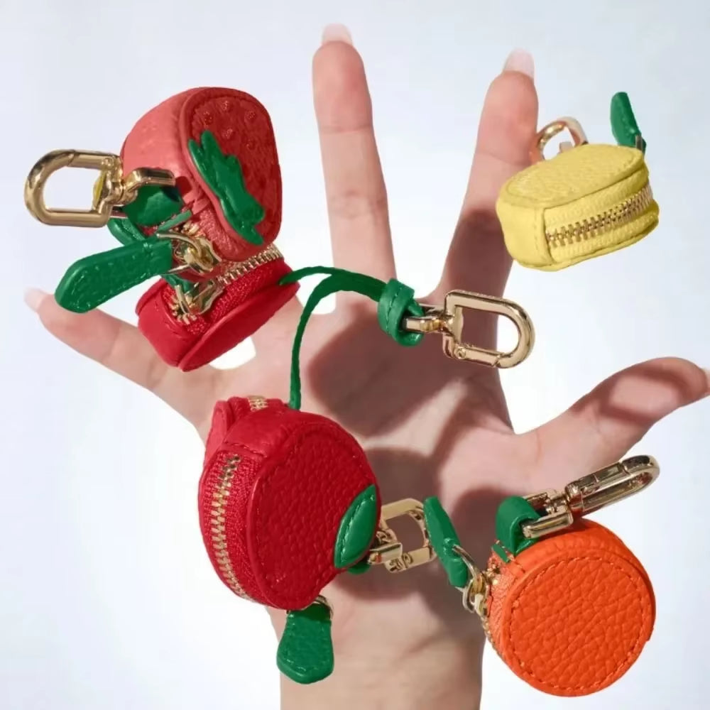 Mini Cherry-Shaped PU Leather Coin Purse - Adorable Strawberry Design Keychain and Earphone Storage Bag, Korean Style