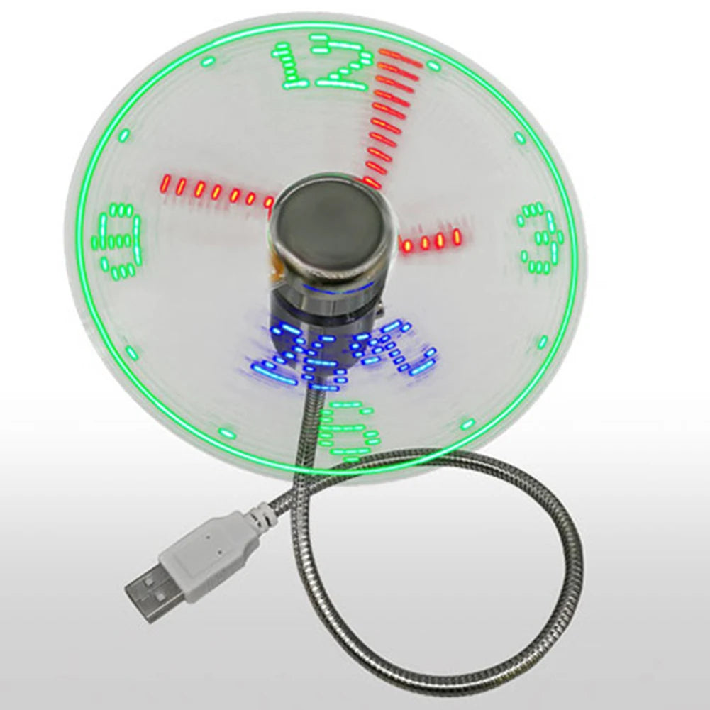Portable RGB LED Clock Fan with Real-Time Temperature Display - 5V USB Metal Mini Fan for Computers and Laptops