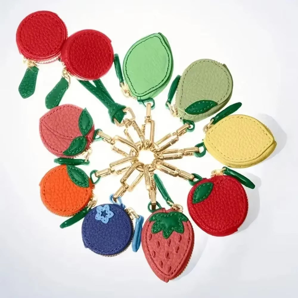 Mini Cherry-Shaped PU Leather Coin Purse - Adorable Strawberry Design Keychain and Earphone Storage Bag, Korean Style