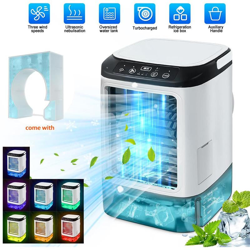 3-in-1 Portable Air Conditioner and Evaporative Cooler with Dual Mist Speeds - Perfect for Home, Office, and Outdoor Use, Equipped with 1800mAh Battery and 500ml Water Reservoir
